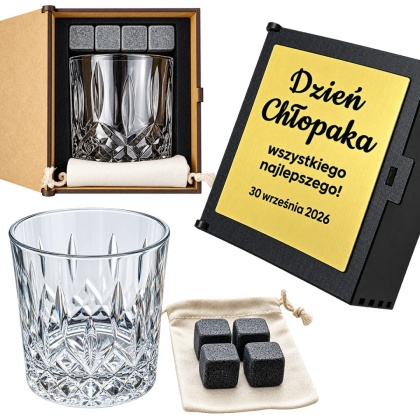 Zestaw do Whisky z Grawerem Szklanka + Kamienie - prezent na Dzień Chłopaka Szkoła Praca