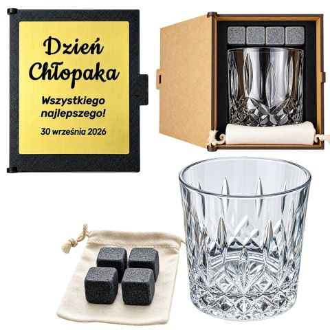 Zestaw do Whisky z Grawerem Szklanka + Kamienie - prezent na Dzień Chłopaka Szkoła Praca