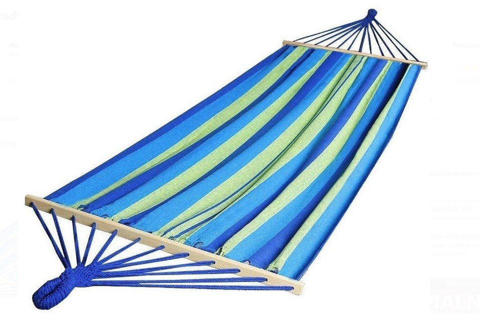 Hamak z listwą duży 320x150cm niebiesko-zielone pasy Hamak z listwą duży 320x150cm niebiesko-zielone pasy