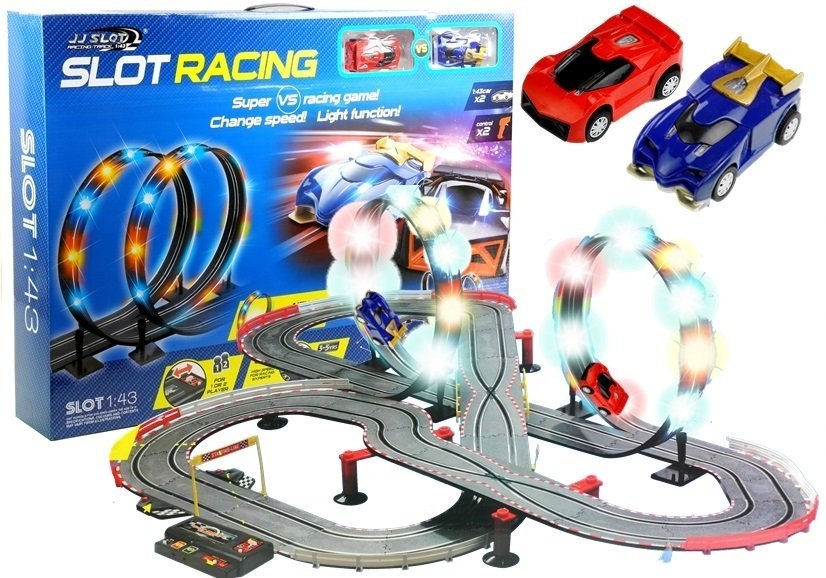 Tor Wyścigowy 2 Autka Slot Cars 1:43 Pętla Lampki Tor Wyścigowy 2 Autka Slot Cars 1:43 Pętla Lampki