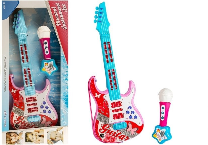 Gitara Elektryczna z Mikrofonem Struny Zabawka Róż Gitara Elektryczna z Mikrofonem Struny Zabawka Róż