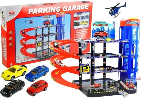 Zestaw Parking Poziomowy Duży 4 Autka Helikopter Zestaw Parking Poziomowy Duży 4 Autka Helikopter
