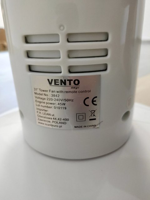 Wentylator Vento Kolumnowy 79 cm 40W z Pilotem Biały Wentylator Vento Kolumnowy 79 cm 40W z Pilotem Biały