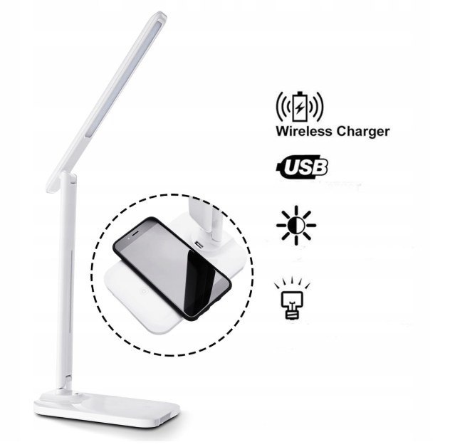 Lampka Biurkowa Nocna LED z Ładowarką bezprzewodową QI Lampka Biurkowa Nocna LED z Ładowarką bezprzewodową QI