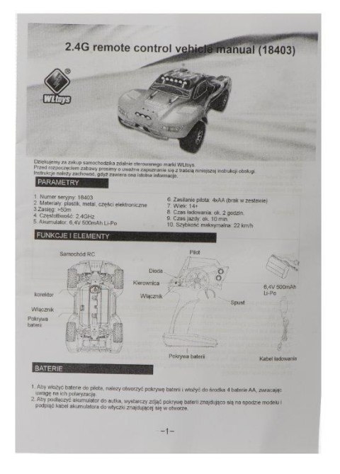 Samochód RC WLtoys 18403 2.4GHz 4WD 1:18 25km/H Samochód RC WLtoys 18403 2.4GHz 4WD 1:18 25km/H