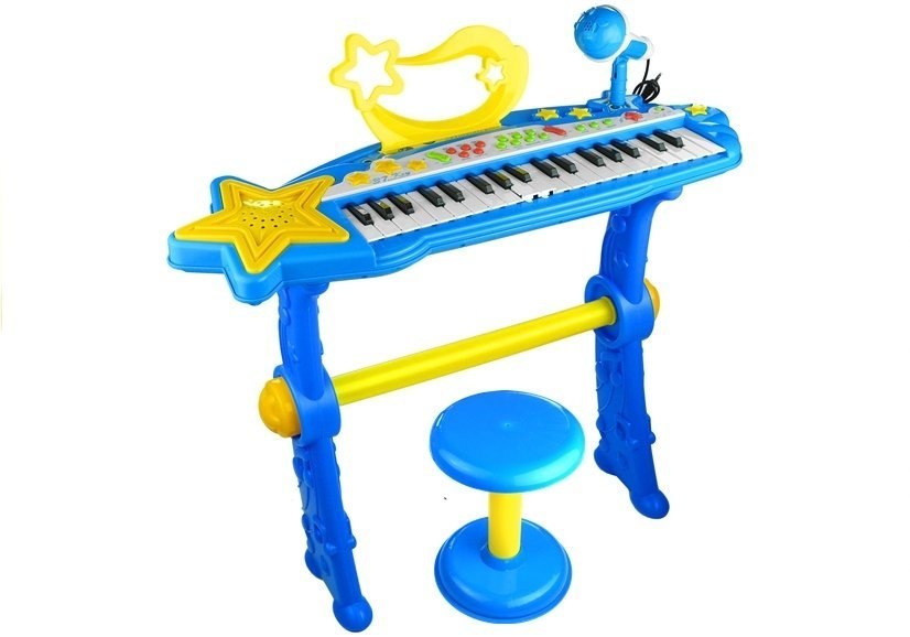 Keyboard Na Nóżkach Stołek MP3 Mikrofon Niebieski Keyboard Na Nóżkach Stołek MP3 Mikrofon Niebieski