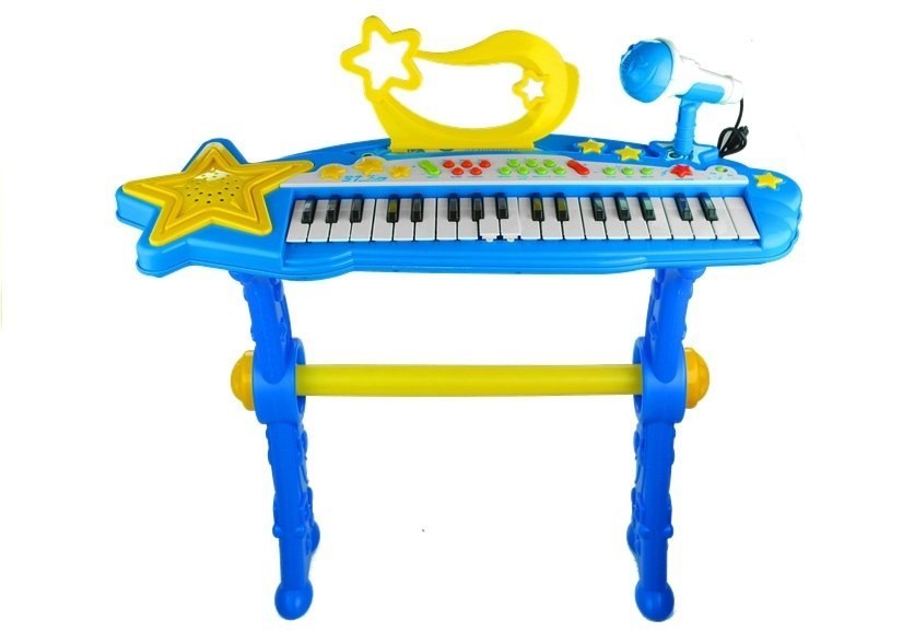 Keyboard Na Nóżkach Stołek MP3 Mikrofon Niebieski Keyboard Na Nóżkach Stołek MP3 Mikrofon Niebieski