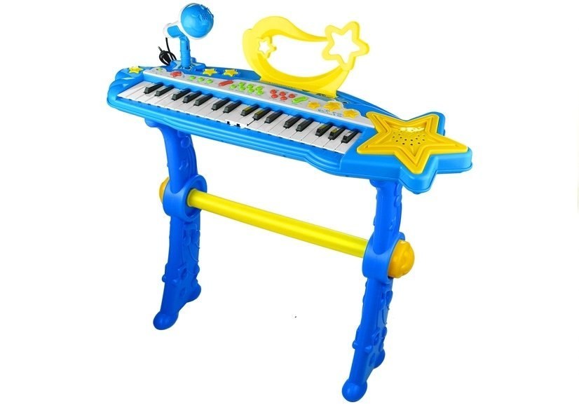 Keyboard Na Nóżkach Stołek MP3 Mikrofon Niebieski Keyboard Na Nóżkach Stołek MP3 Mikrofon Niebieski