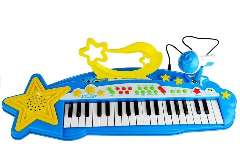 Keyboard Na Nóżkach Stołek MP3 Mikrofon Niebieski Keyboard Na Nóżkach Stołek MP3 Mikrofon Niebieski