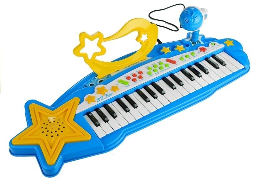 Keyboard Na Nóżkach Stołek MP3 Mikrofon Niebieski Keyboard Na Nóżkach Stołek MP3 Mikrofon Niebieski