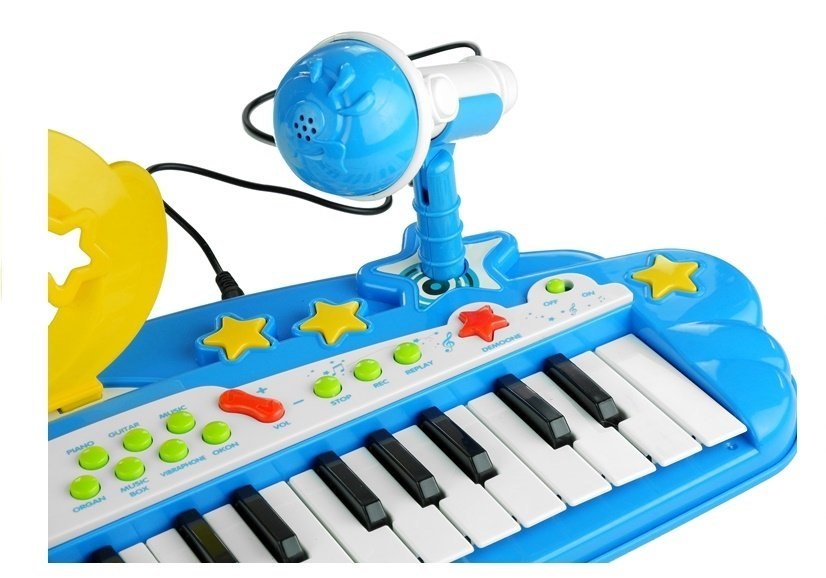 Keyboard Na Nóżkach Stołek MP3 Mikrofon Niebieski Keyboard Na Nóżkach Stołek MP3 Mikrofon Niebieski