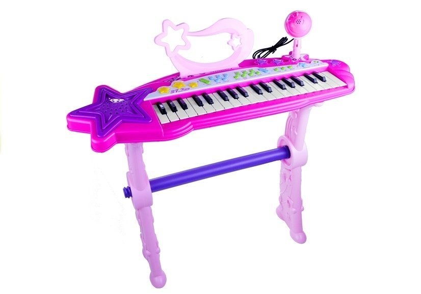 Keyboard Na Nóżkach Stołek MP3 Mikrofon Różowy Keyboard Na Nóżkach Stołek MP3 Mikrofon Różowy