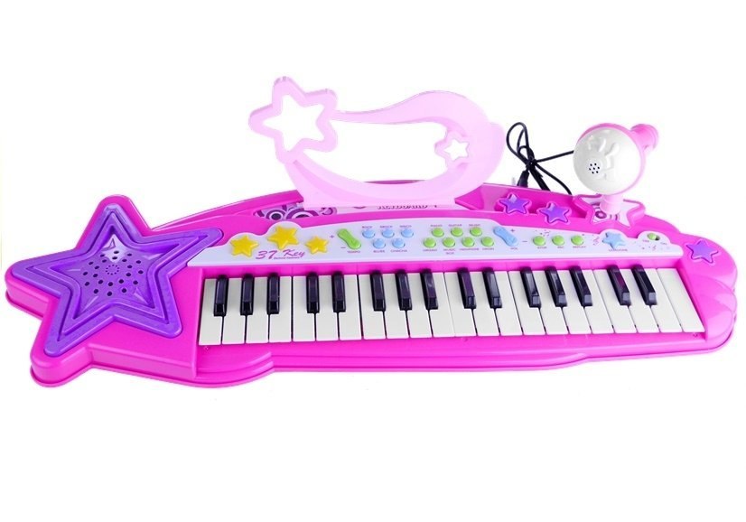 Keyboard Na Nóżkach Stołek MP3 Mikrofon Różowy Keyboard Na Nóżkach Stołek MP3 Mikrofon Różowy
