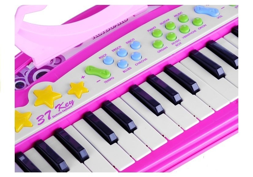 Keyboard Na Nóżkach Stołek MP3 Mikrofon Różowy Keyboard Na Nóżkach Stołek MP3 Mikrofon Różowy