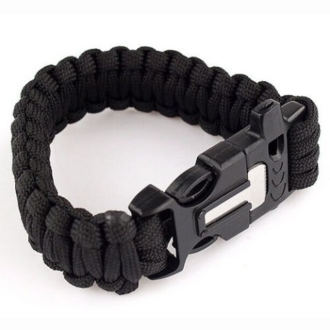 Bransoletka paracord 3w1 CZARNA survival