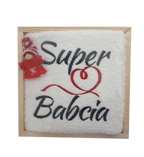 Ręcznik z haftem w drewnianej skrzynce "Super Babcia" Ręcznik z haftem w drewnianej skrzynce "Super Babcia"