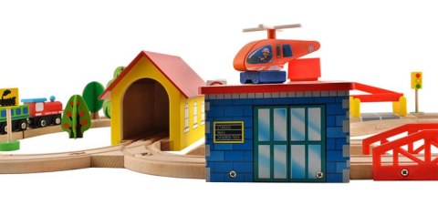 Kolejka drewniana z helikopterem Kolejka drewniana z helikopterem