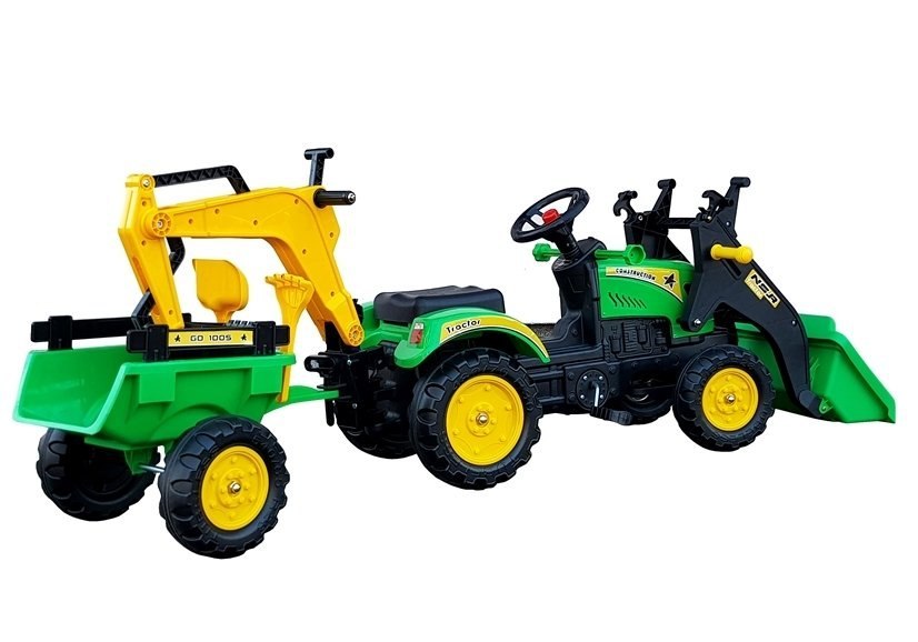 Traktor z Przyczepą i Łyżką Przód i tył zielony Pedały 3009 Traktor z Przyczepą i Łyżką Przód i tył zielony Pedały 3009