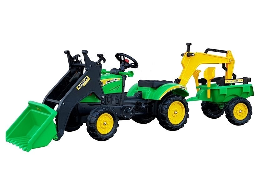 Traktor z Przyczepą i Łyżką Przód i tył zielony Pedały 3009 Traktor z Przyczepą i Łyżką Przód i tył zielony Pedały 3009
