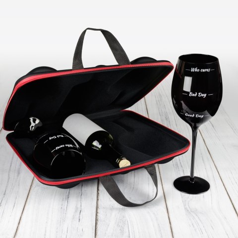 Etui na wino z kieliszkami diVinto Who cares Black Etui na wino z kieliszkami diVinto Who cares Black