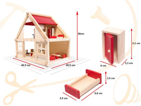 Domek dla lalek drewniany z akcesoriami 40cm Domek dla lalek drewniany z akcesoriami 40cm